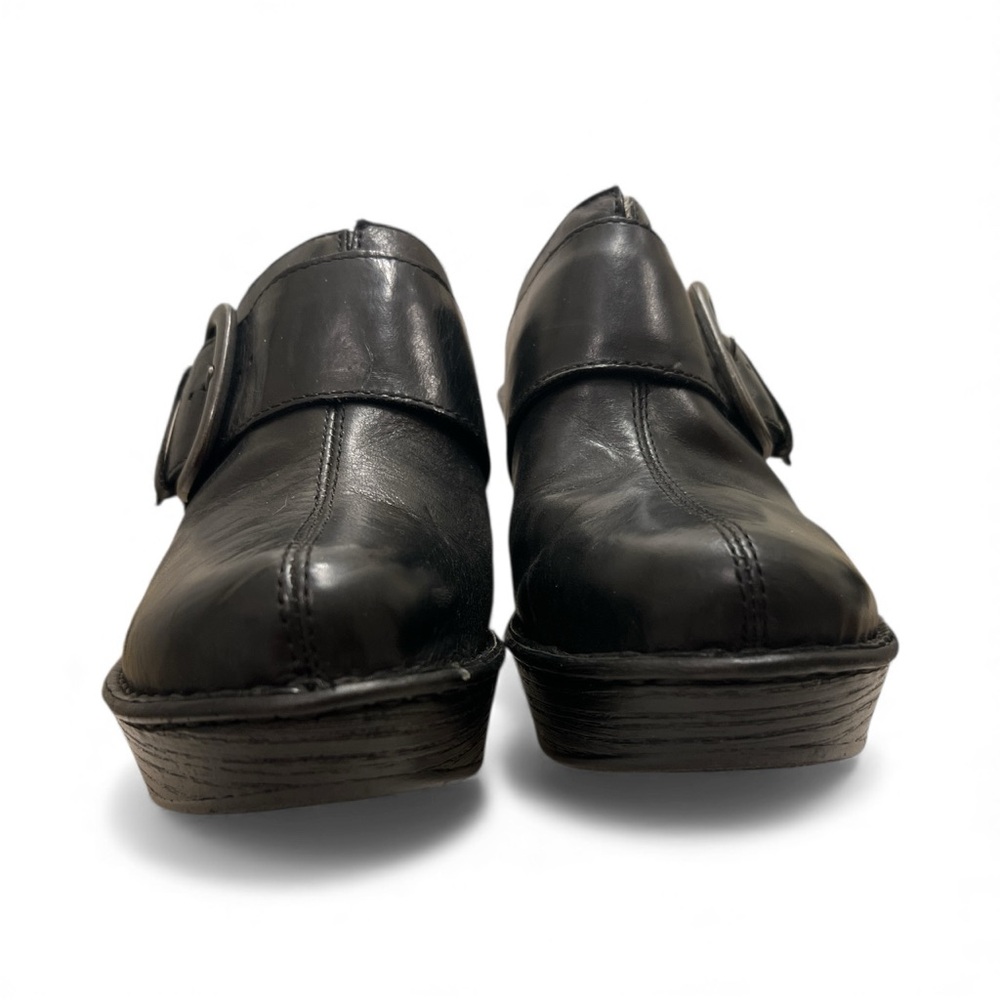 NEW Black Leather Biker Clogs 3.5 Chunky Heel Buckle Moto Platform Shoes Sz 8 - Picture 9 of 14